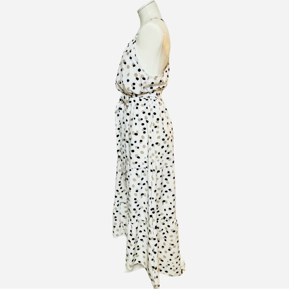 Ivory polka dot sleeveless racerback tiered ruffle hem maxi dress NWT size S - Picture 3 of 8